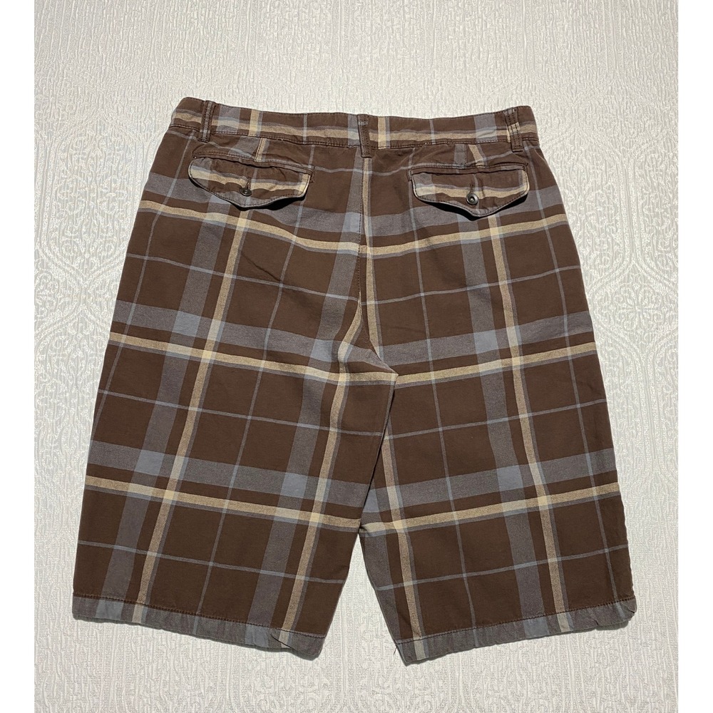 UTILITH Mens Plaid Shorts Size 38 Brown Blue Tan‎ Casual Flat Front